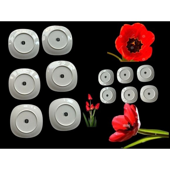 VTG 70s Block Langenthal Transition Bread Plates 6 piece Red Floral Pop Art - Picture 12 of 12